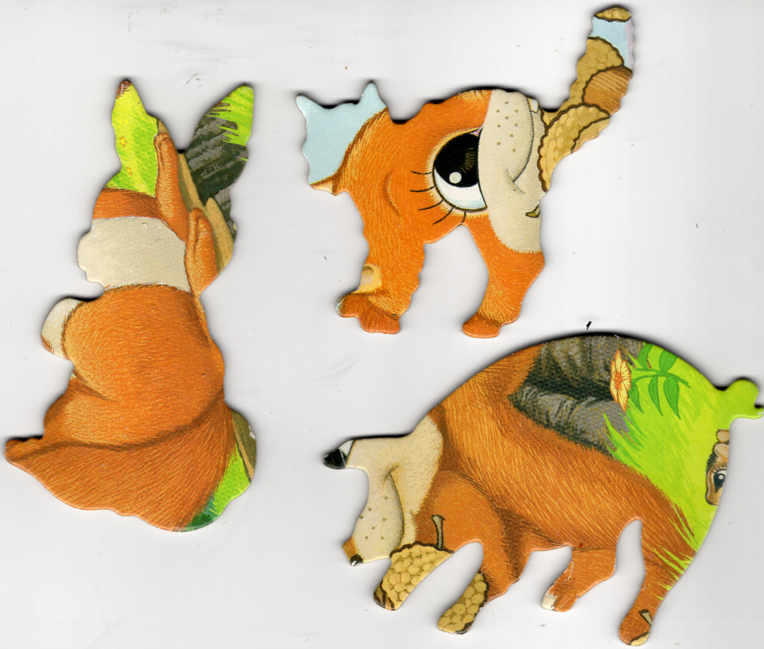 Three charming, whimsical illustrations of orange squirrels depicted in playful poses.