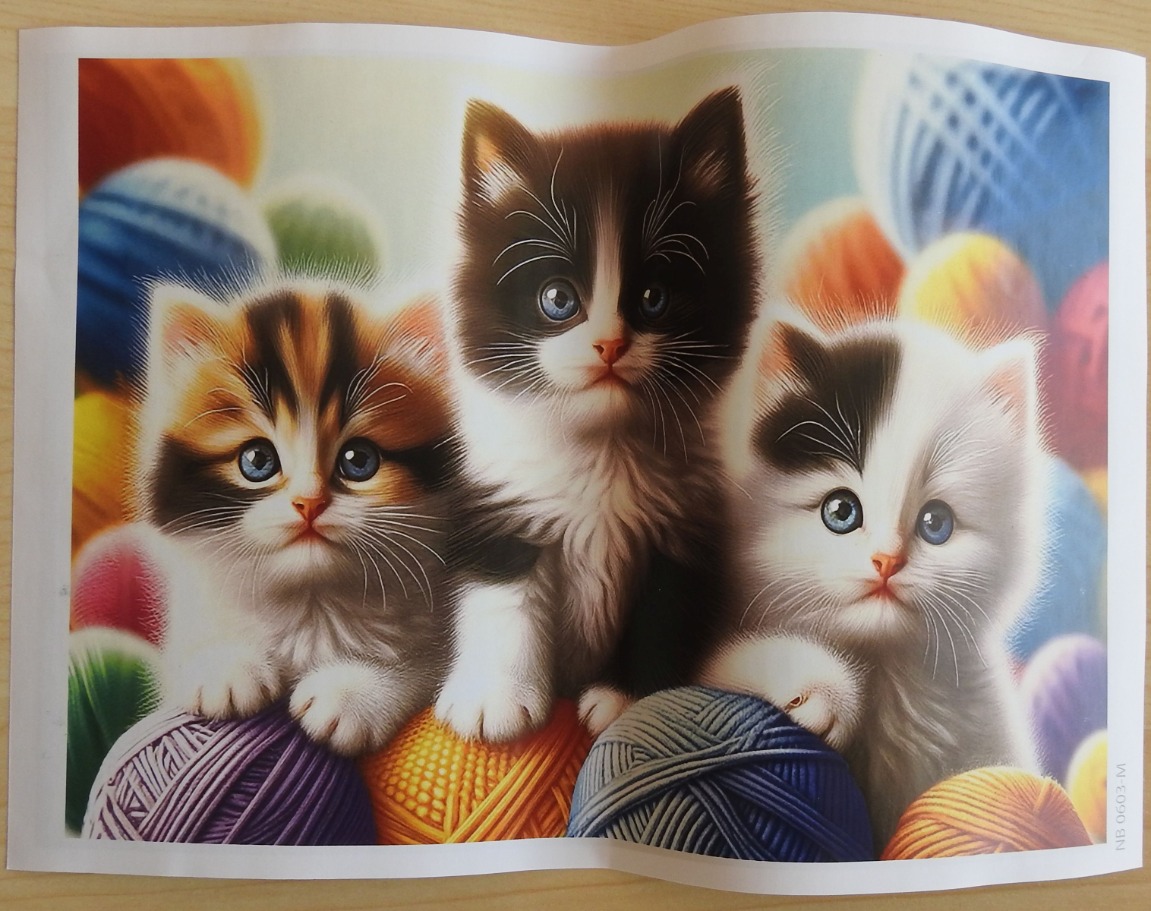 Three fluffy kittens sitting among colorful balls of yarn