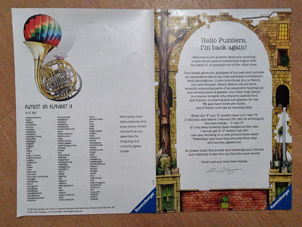 A whimsical illustration featuring a French horn topped with a colorful hot air balloon, next to a stone archway.