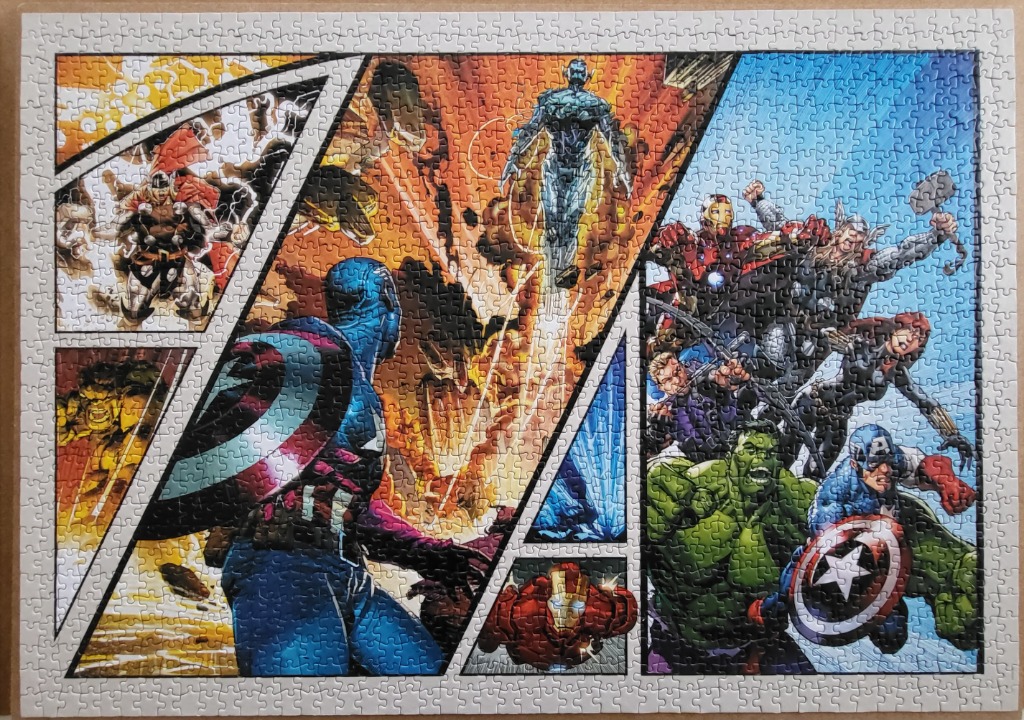 Comic book style montage featuring the Avengers battling Ultron.