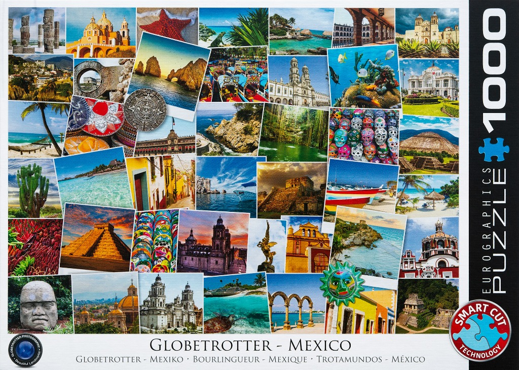 A collage of diverse photographs showcasing various landmarks, landscapes, and cultural icons of Mexico.