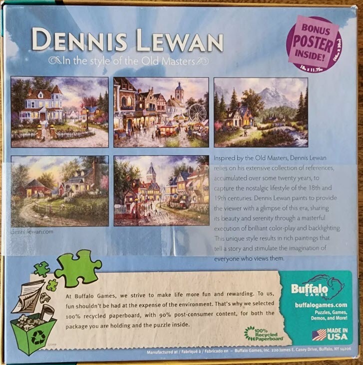 Dennis Lewan paintings in the style of Old Masters: village, rural scenes, Ferris wheel.