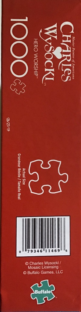 Side of a rectangular package featuring white text on a solid dark red background.