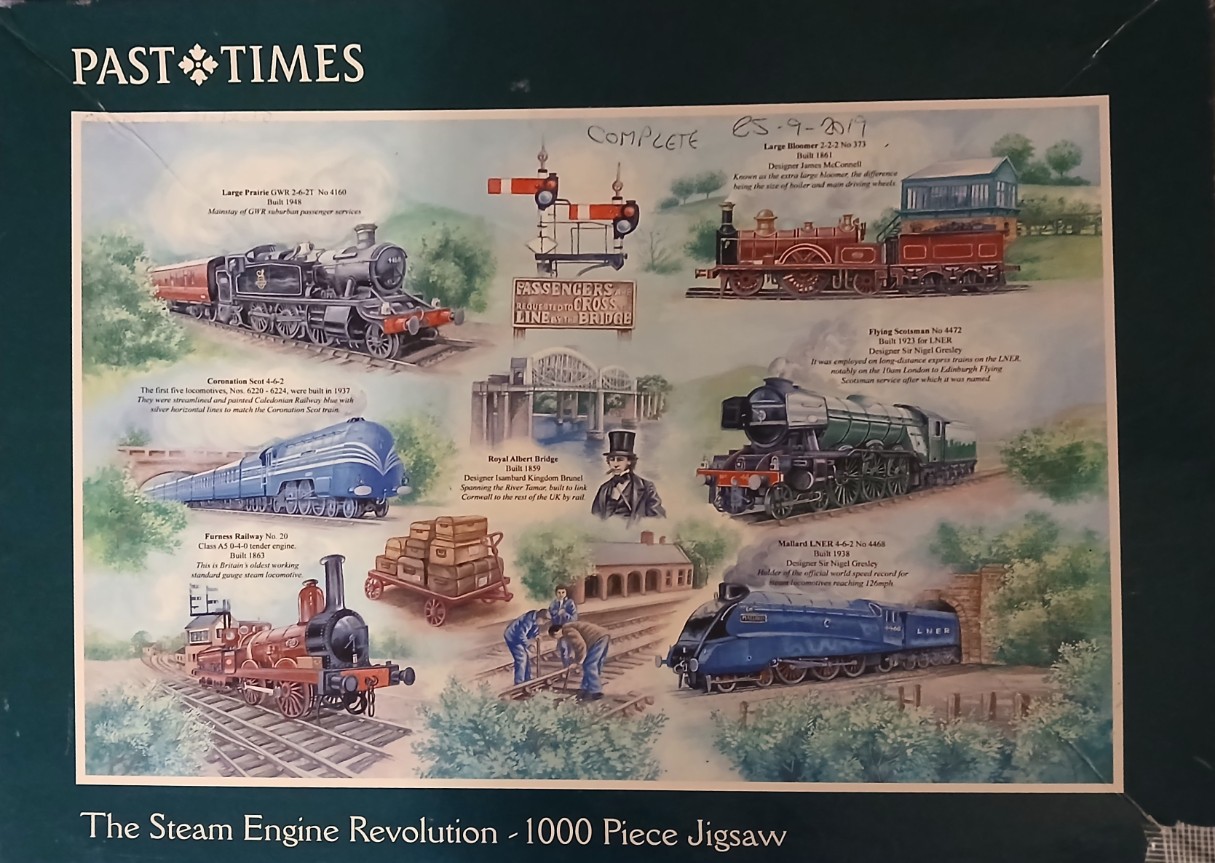 A collage illustration featuring various historical steam trains, railway infrastructure, and figures.