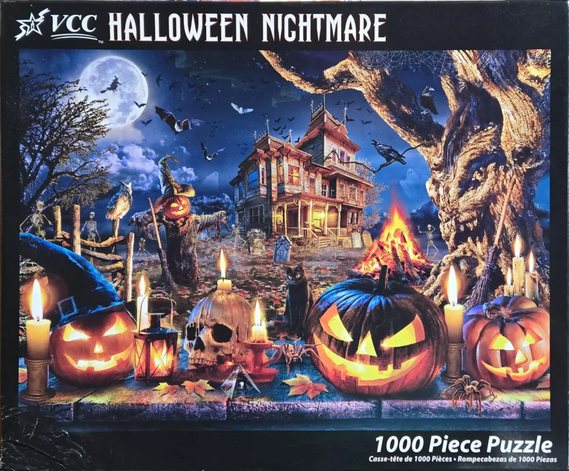 A spooky Halloween scene with a haunted house, jack-o
