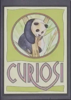 A watercolor illustration of a panda bear resting in a tree inside a circular frame.