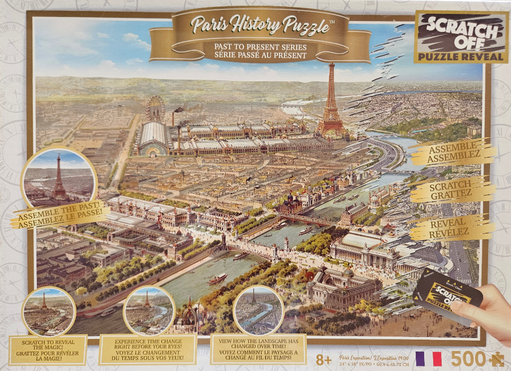 Aerial view of Paris featuring the Eiffel Tower and historic architecture, with a transitional effect on the right side.