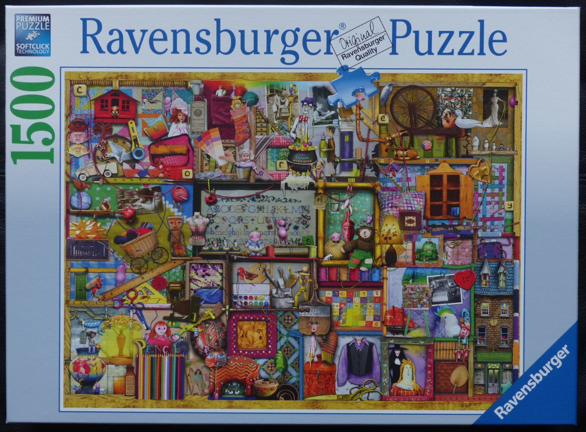 Collage of craft-themed objects in a grid-like interior setting.