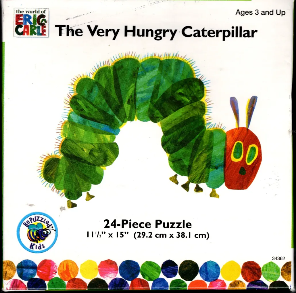 Illustration of The Very Hungry Caterpillar against a white background.