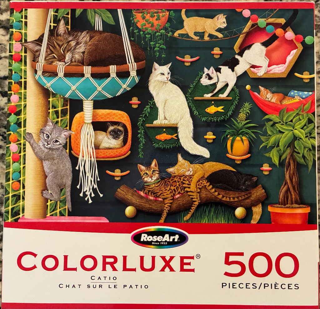 An illustration of various cats relaxing and playing on a multi-level wall-mounted cat activity center.