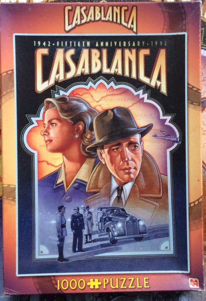 Illustrated portrait of Humphrey Bogart and Ingrid Bergman as seen in Casablanca.