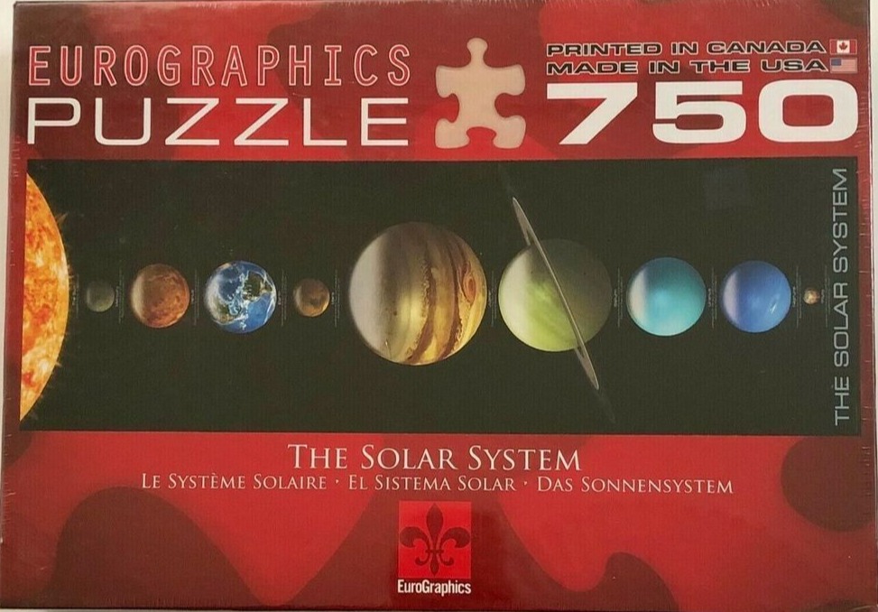 A horizontal diagram of the Solar System showing the Sun and planets against a black background.
