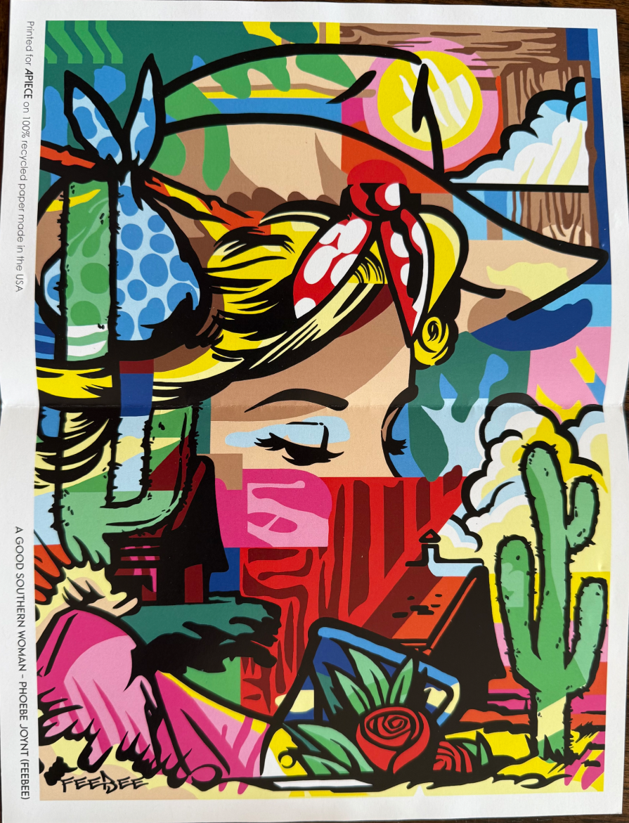Pop art style illustration of a woman in a bandana with desert motifs