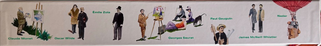 Illustration of famous 19th-century figures including Monet, Wilde, Zola, Seurat, and others on a white background.