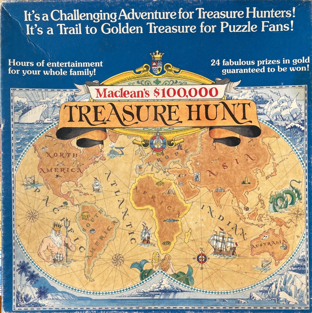A vintage-style world map illustration featuring maritime mythical figures and ships.