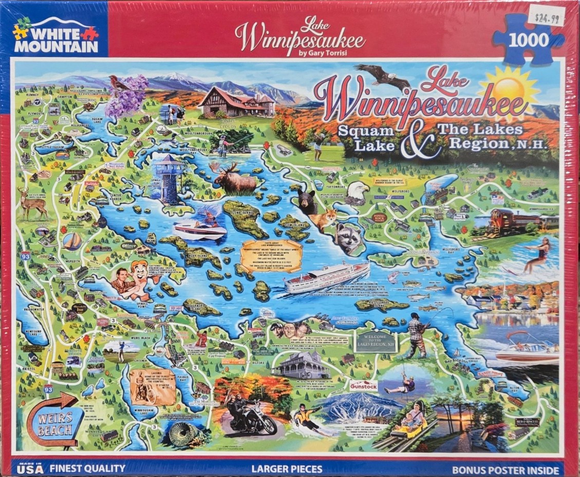 Illustrated pictorial map of Lake Winnipesaukee, Squam Lake, and the Lakes Region of New Hampshire.