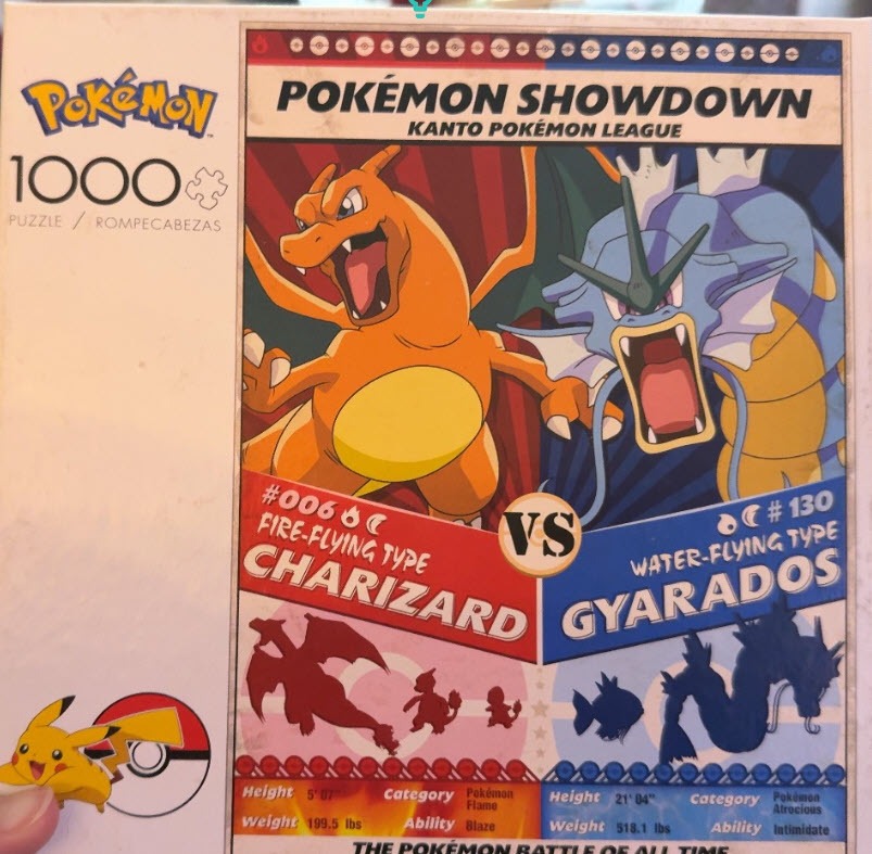 Illustration of Charizard and Gyarados facing off in a split-screen battle graphic.