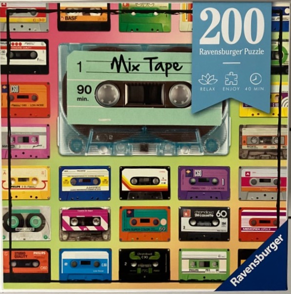 A collage of vintage colorful audio cassette tapes against a gradient background.