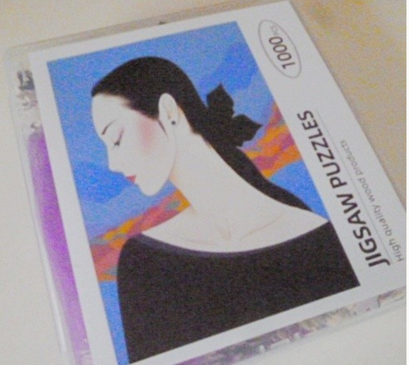 Illustration of a woman in profile against a stylized blue and orange sky