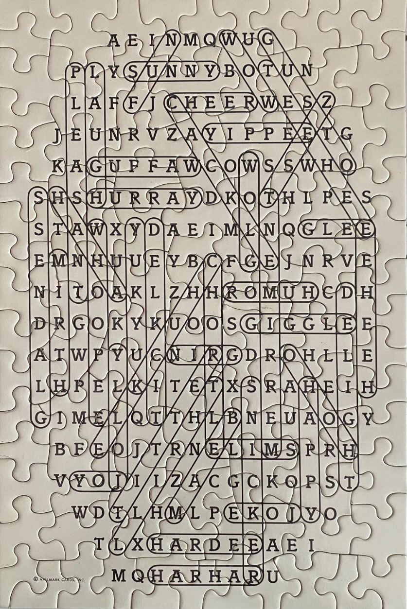 A word search puzzle grid on an off-white background with several words circled in black.