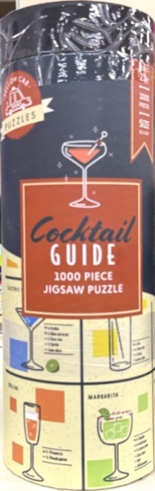 Graphic illustration of a cocktail guide featuring stylized drink icons and ingredient lists on a cream background.