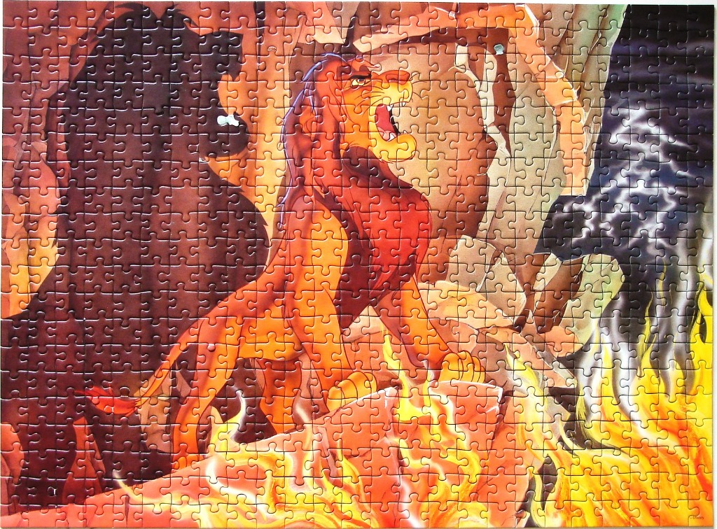 Scar from The Lion King roaring amidst fire and shadows