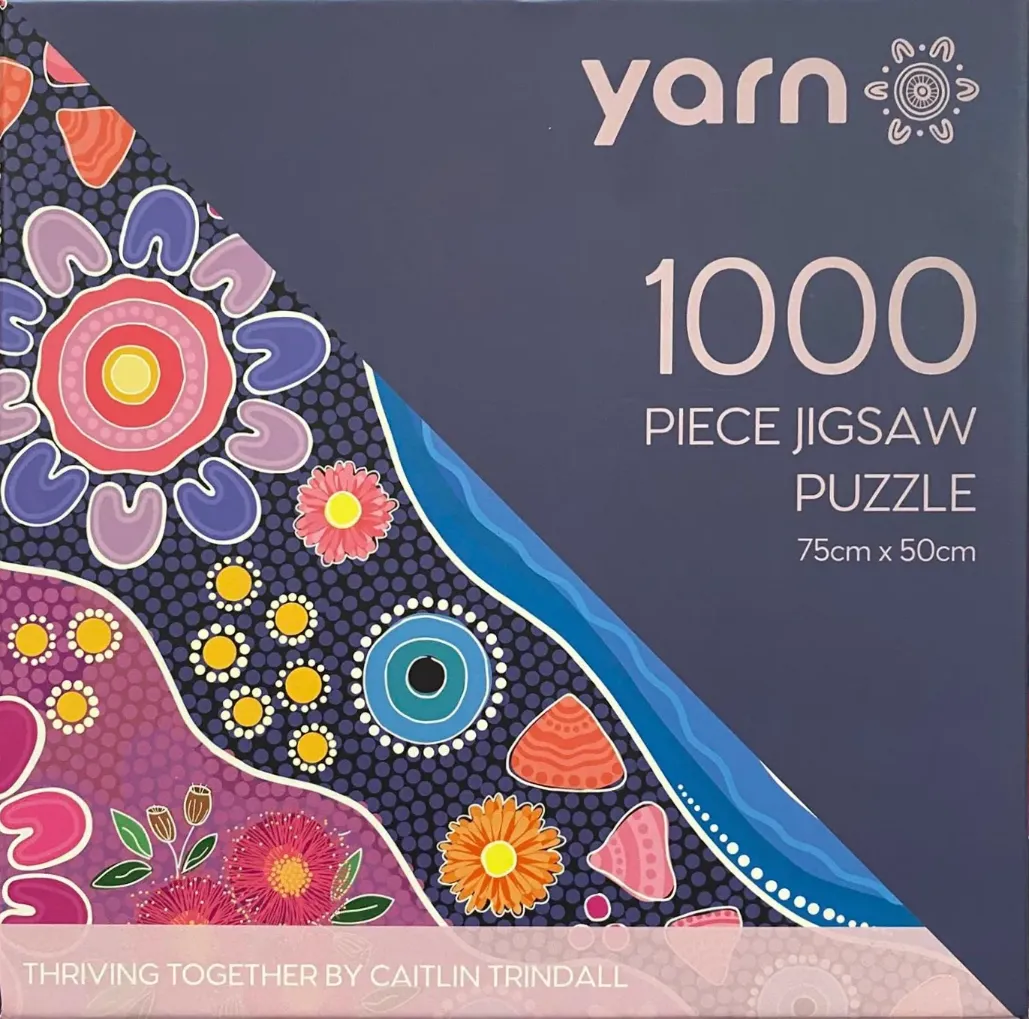 Aboriginal dot painting with floral and circular motifs in bright pinks, purples, and blues.