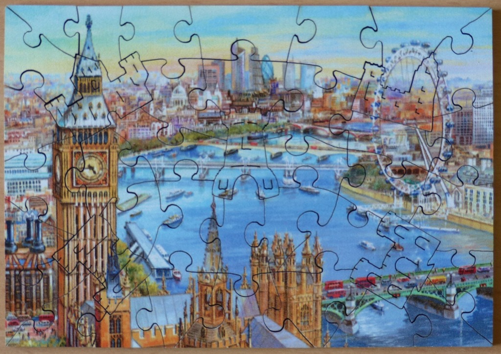 An illustration of the London skyline featuring Big Ben, the River Thames, and the London Eye.