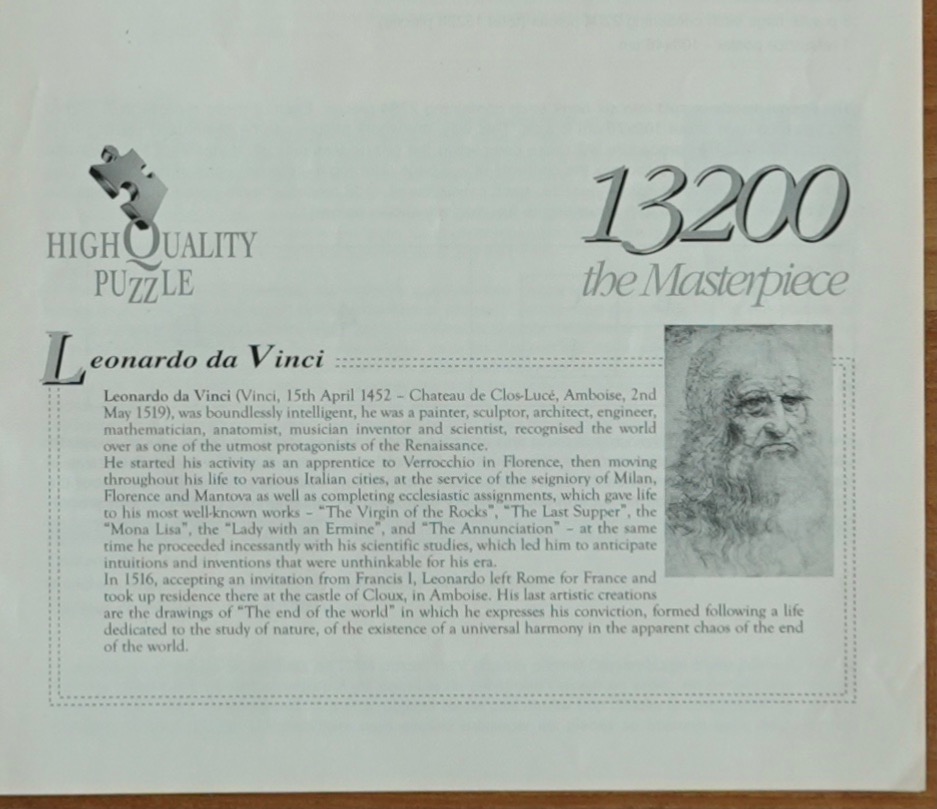 Informational text and a historical sketch of Leonardo da Vinci.