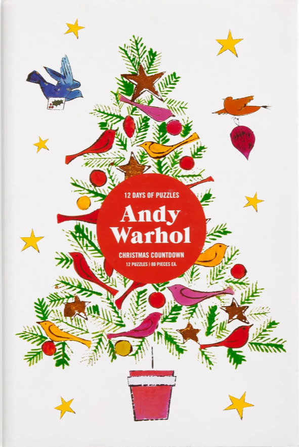 Stylized illustration of a Christmas tree decorated with birds, stars, and ornaments on a white background.
