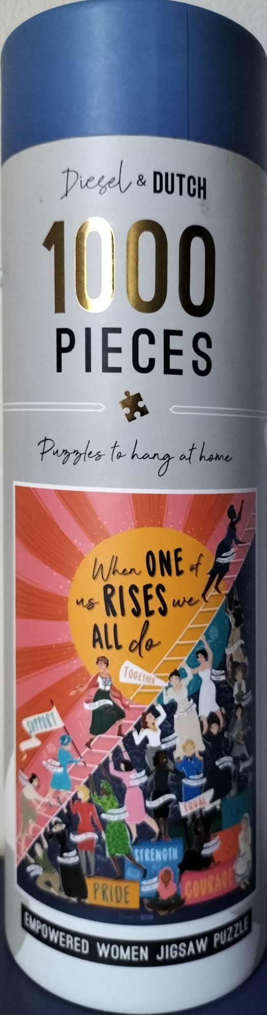 Illustration of diverse women climbing a golden ladder toward a sun, with empowering text overlays.