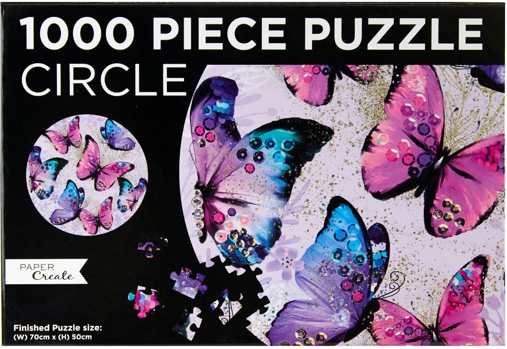 A whimsical illustration of several butterflies decorated with sequins on a light lavender background.