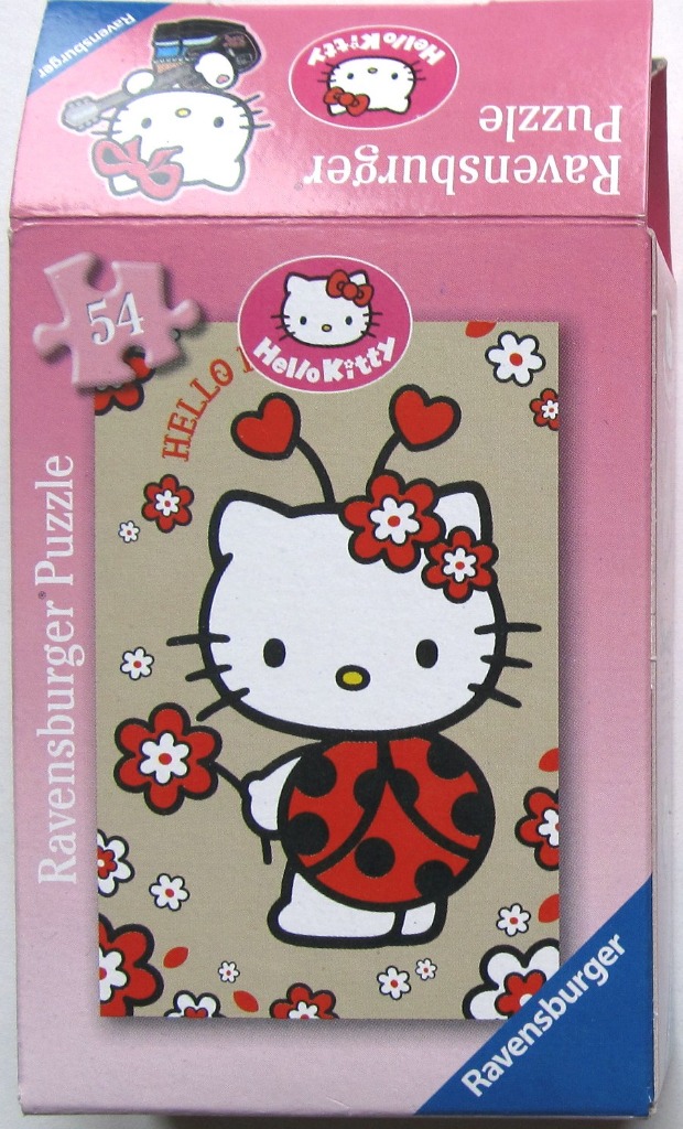 Hello Kitty character dressed as a ladybug with flowers on a beige background.