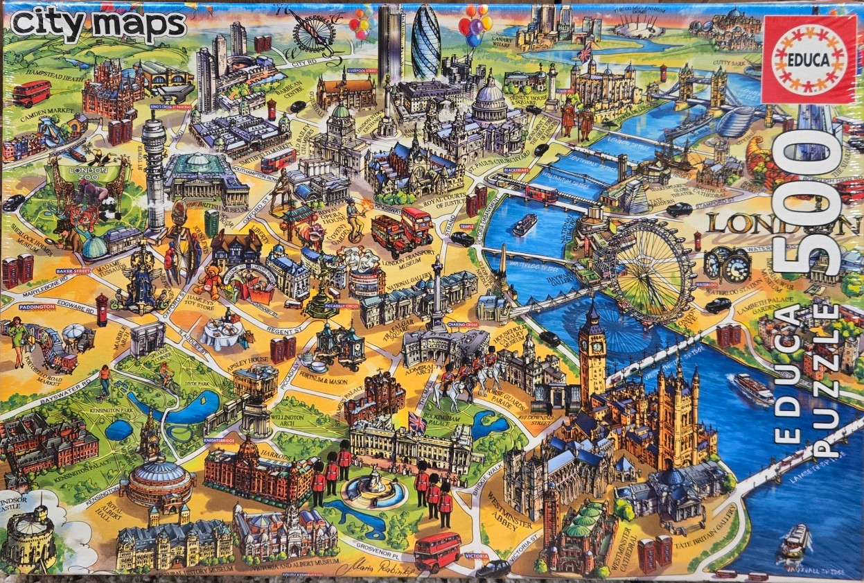 A vibrant, hand-drawn map illustration of London landmarks and attractions.
