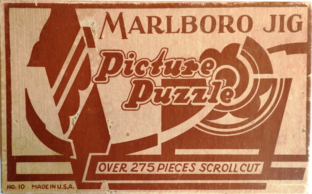 Vintage graphic design with brown and cream Art Deco lettering and geometric shapes.