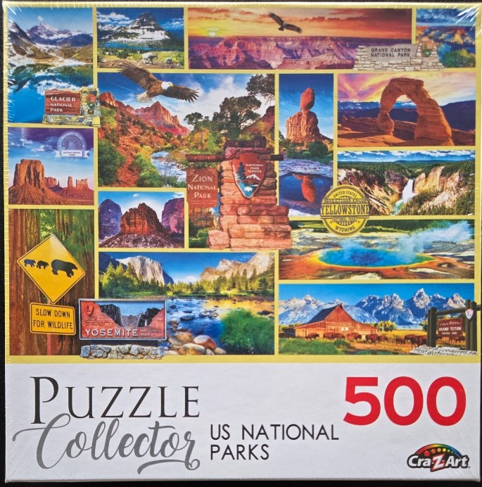 A collage of various US National Parks including the Grand Canyon, Zion, and Yellowstone.