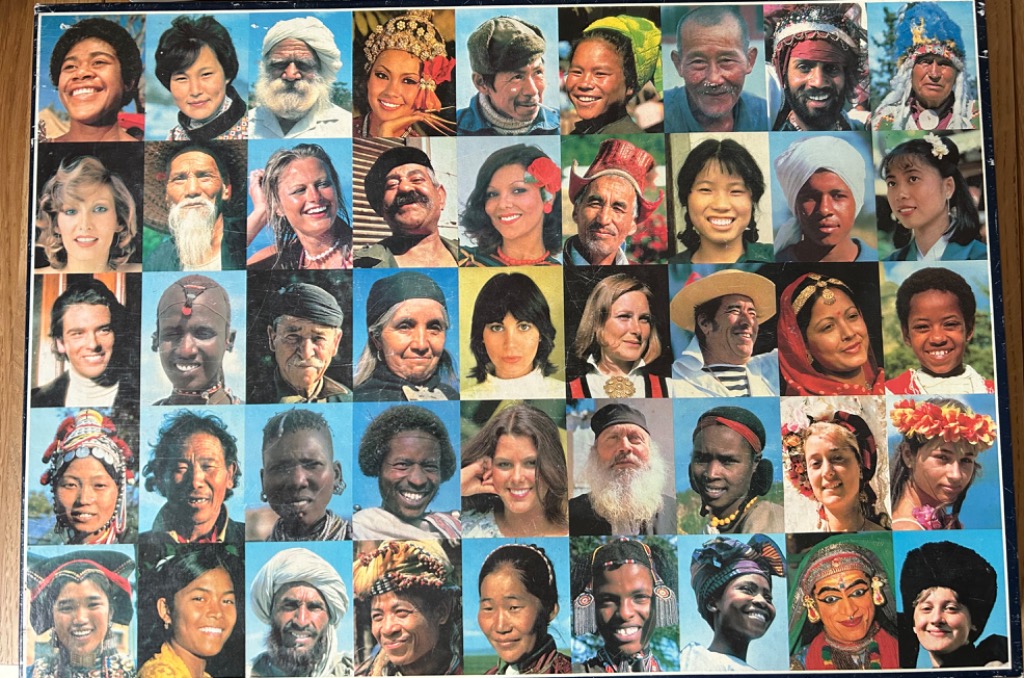 A grid of 48 individual portrait photographs of diverse people from various cultures around the world.