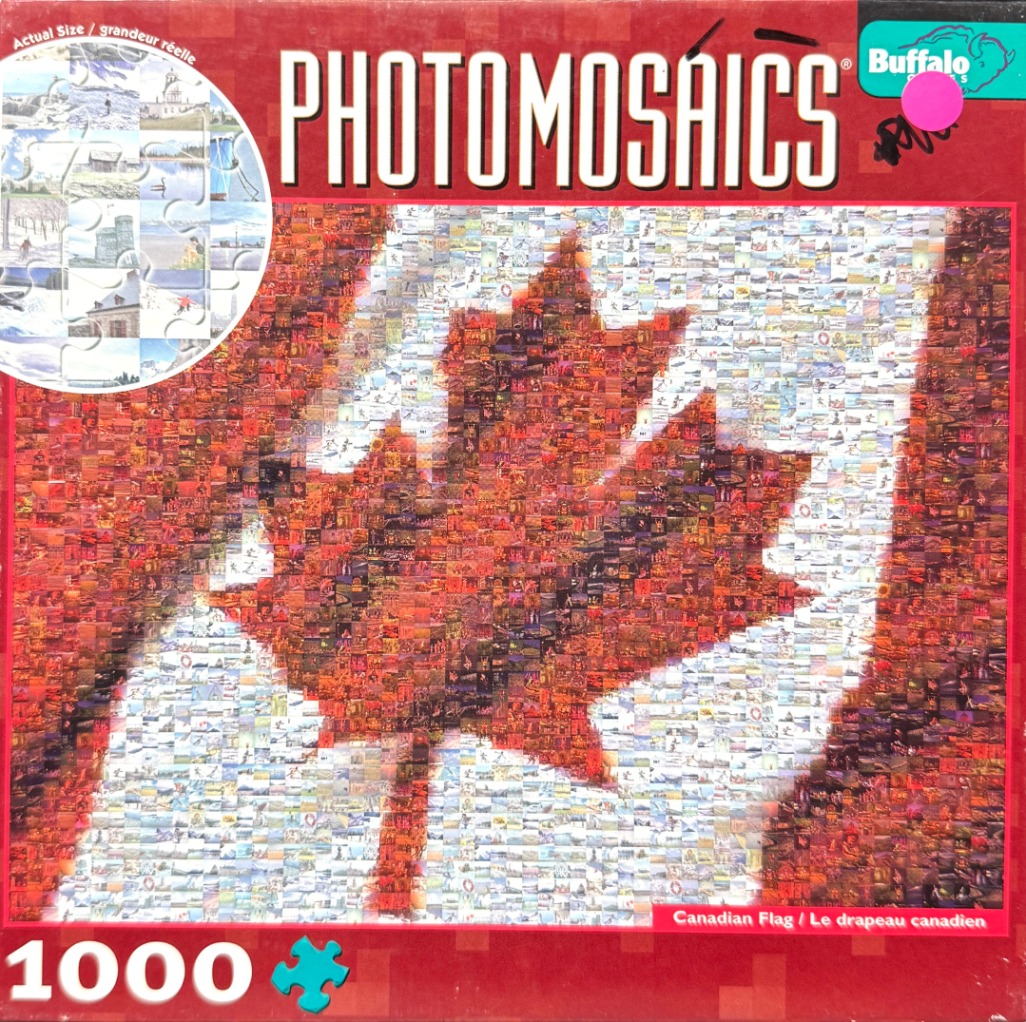 A photomosaic image of the Canadian maple leaf flag composed of hundreds of smaller individual photographs.