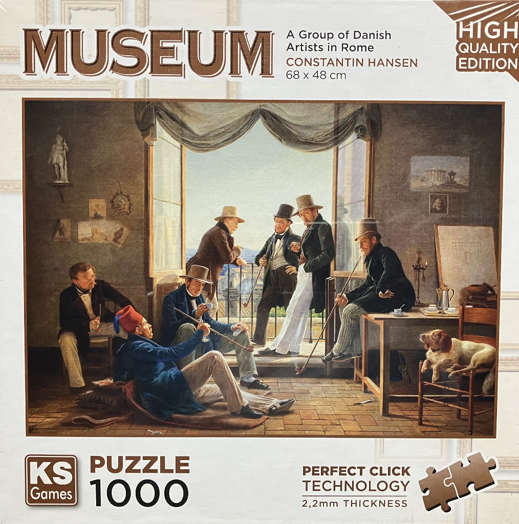 A 19th-century oil painting depicting a group of Danish artists lounging in a studio in Rome.
