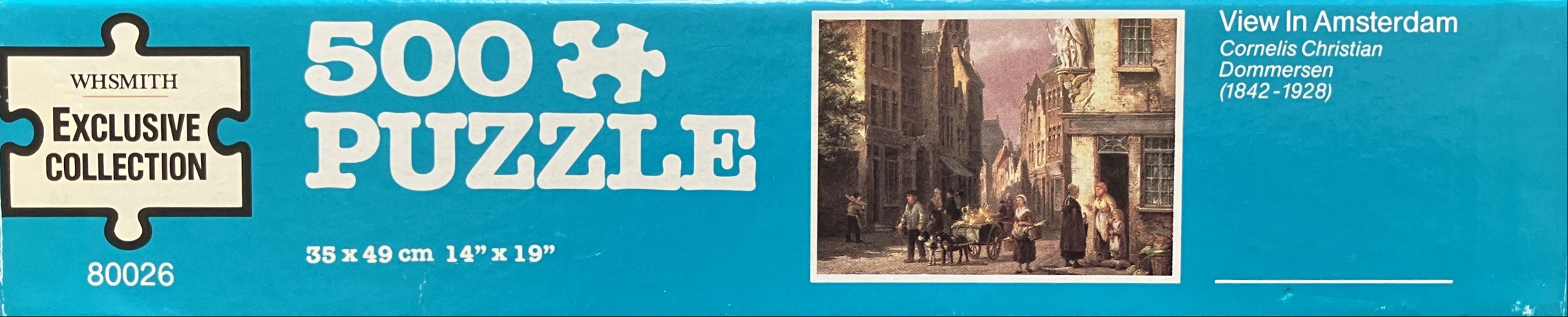 A 19th-century street scene in Amsterdam depicting merchants, pedestrians, and tall brick buildings.