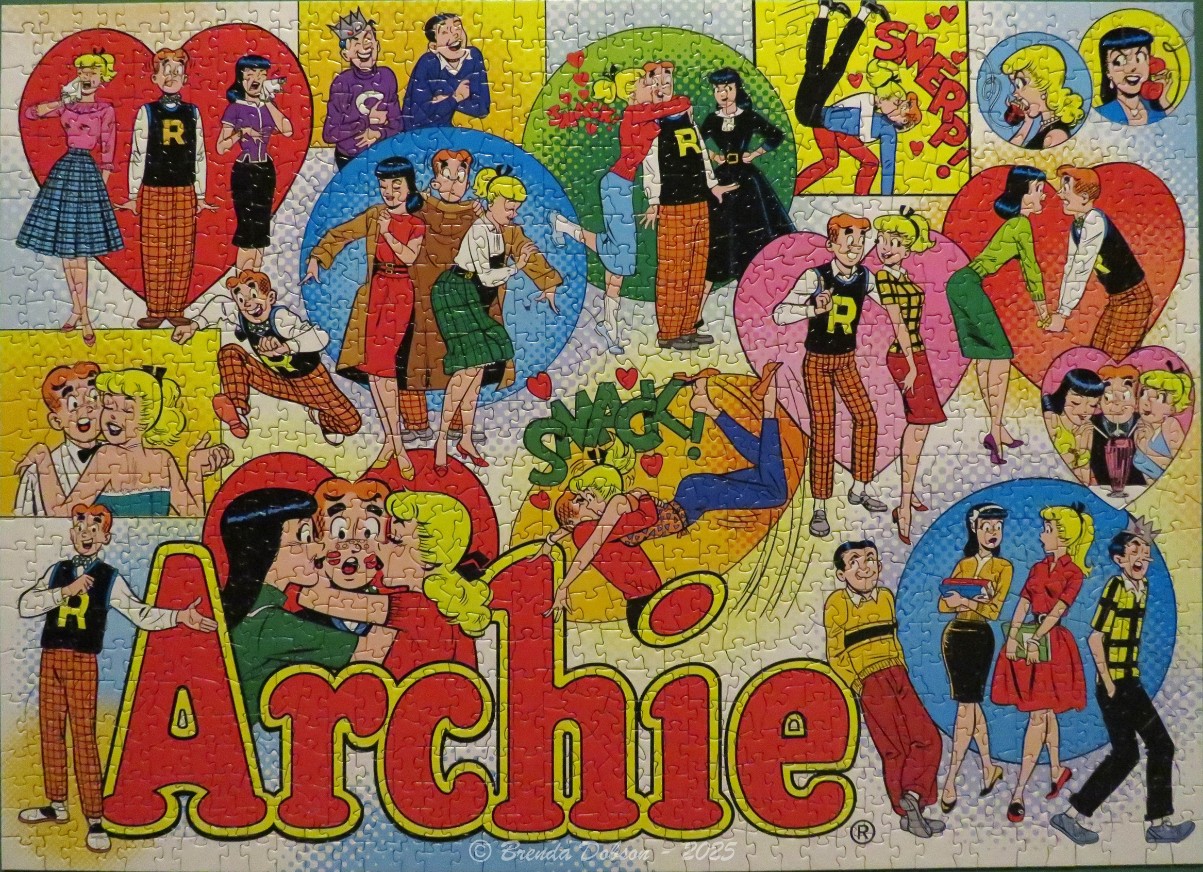 Collage of Archie comic characters in various romantic and social scenes with the word Archie in large red letters.