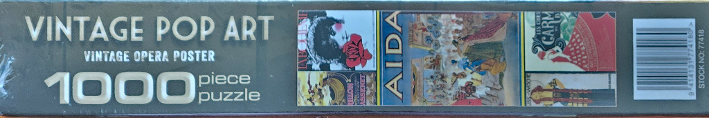 A collage of vintage opera poster art including scenes from Aida and Carmen.