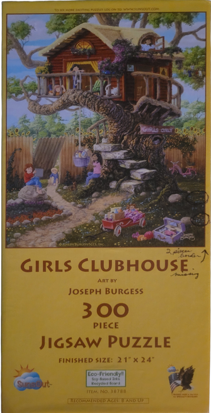 A whimsical illustration of a children's treehouse clubhouse nestled in a large, sturdy tree.