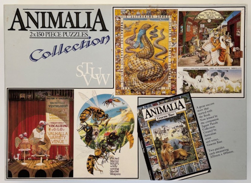 Collage of illustrations featuring anthropomorphic animals, insects, and snakes in vibrant, detailed art styles.