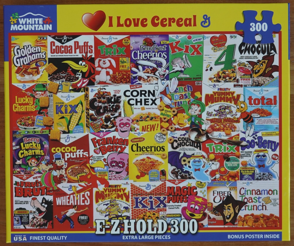 A collage of various classic breakfast cereal boxes featuring colorful mascot characters and product imagery.
