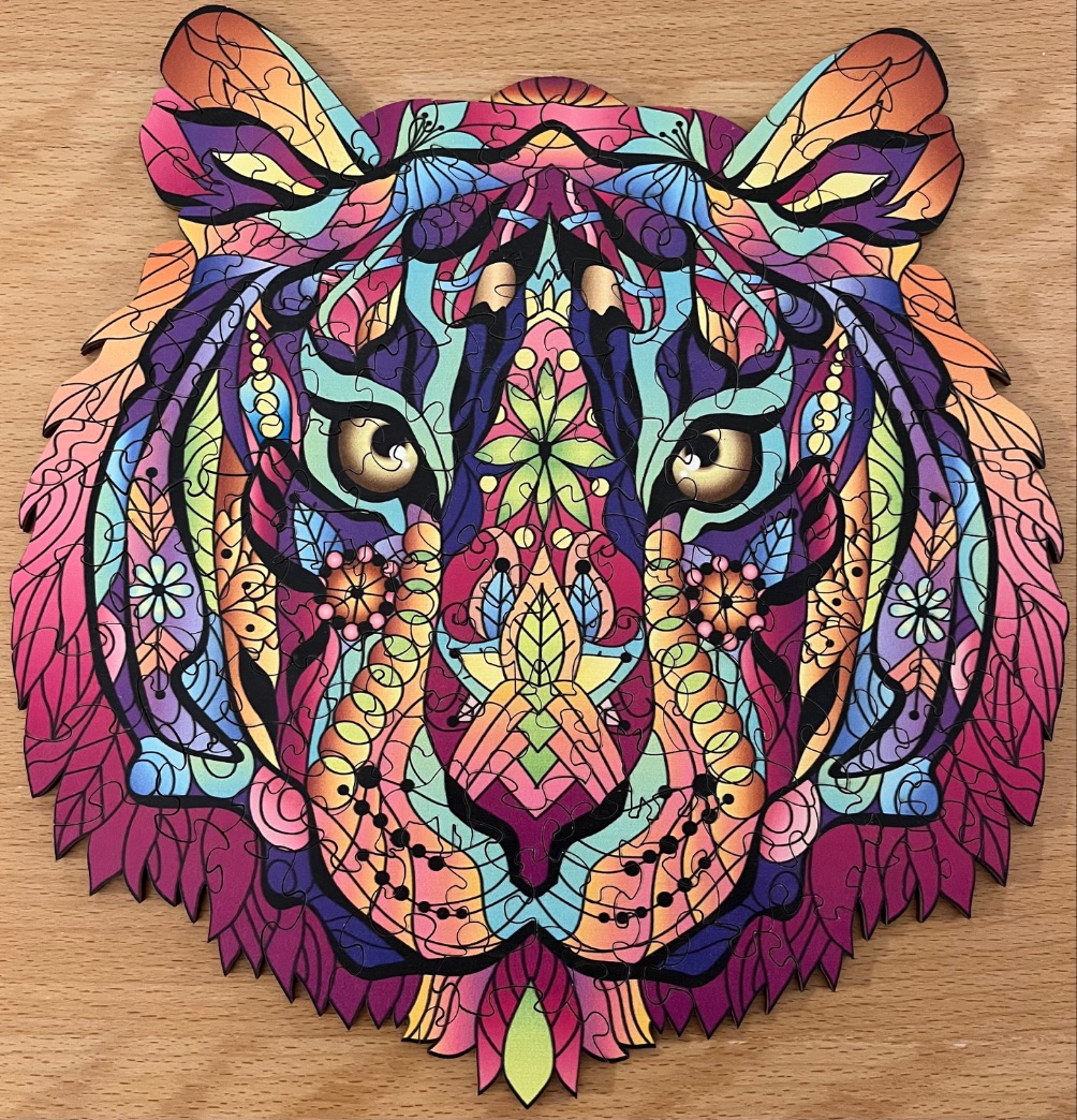 A vibrant, mandala-style artistic illustration of a tiger