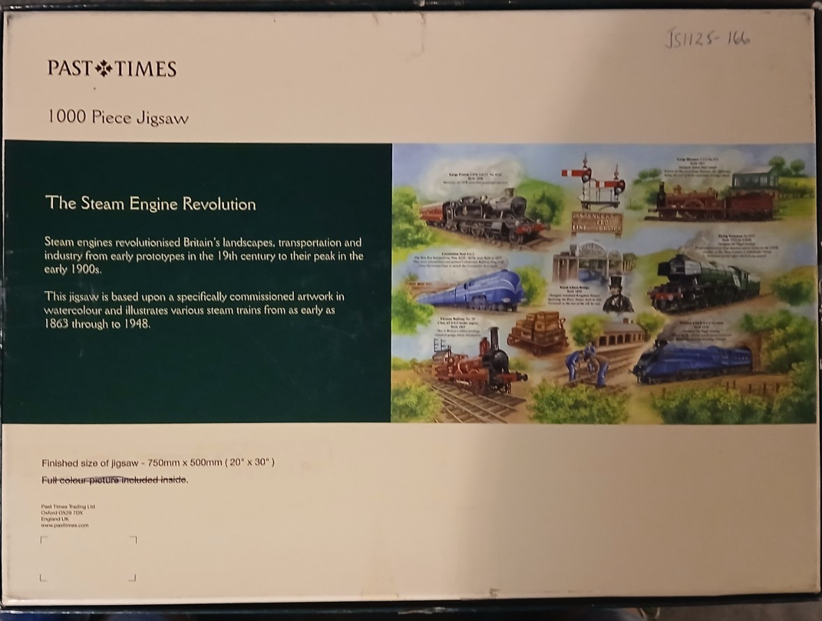 Watercolor collage illustration of various historical British steam engines and railway infrastructure.