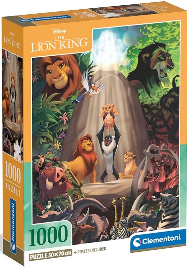 Illustration of characters from The Lion King gathered around Pride Rock under a bright sun.