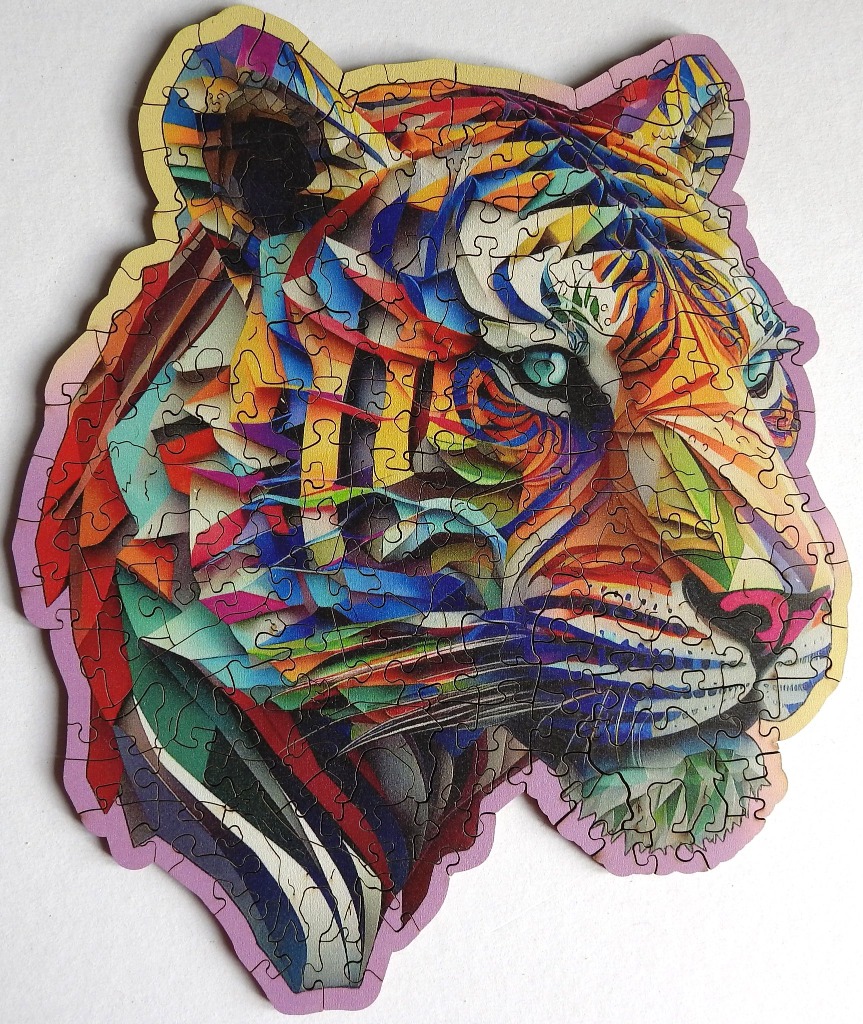 Stylized, colorful abstract portrait of a tiger head