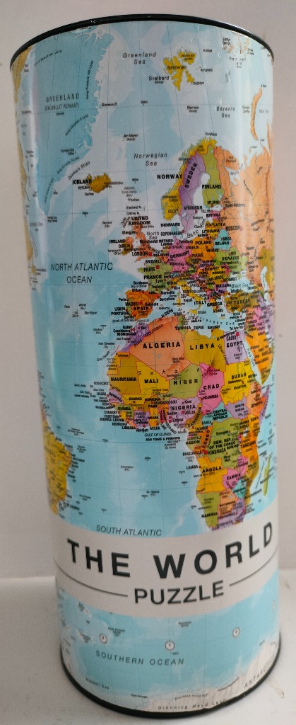 A cylindrical world map showing Europe, Africa, and parts of the Atlantic Ocean in bright colors.